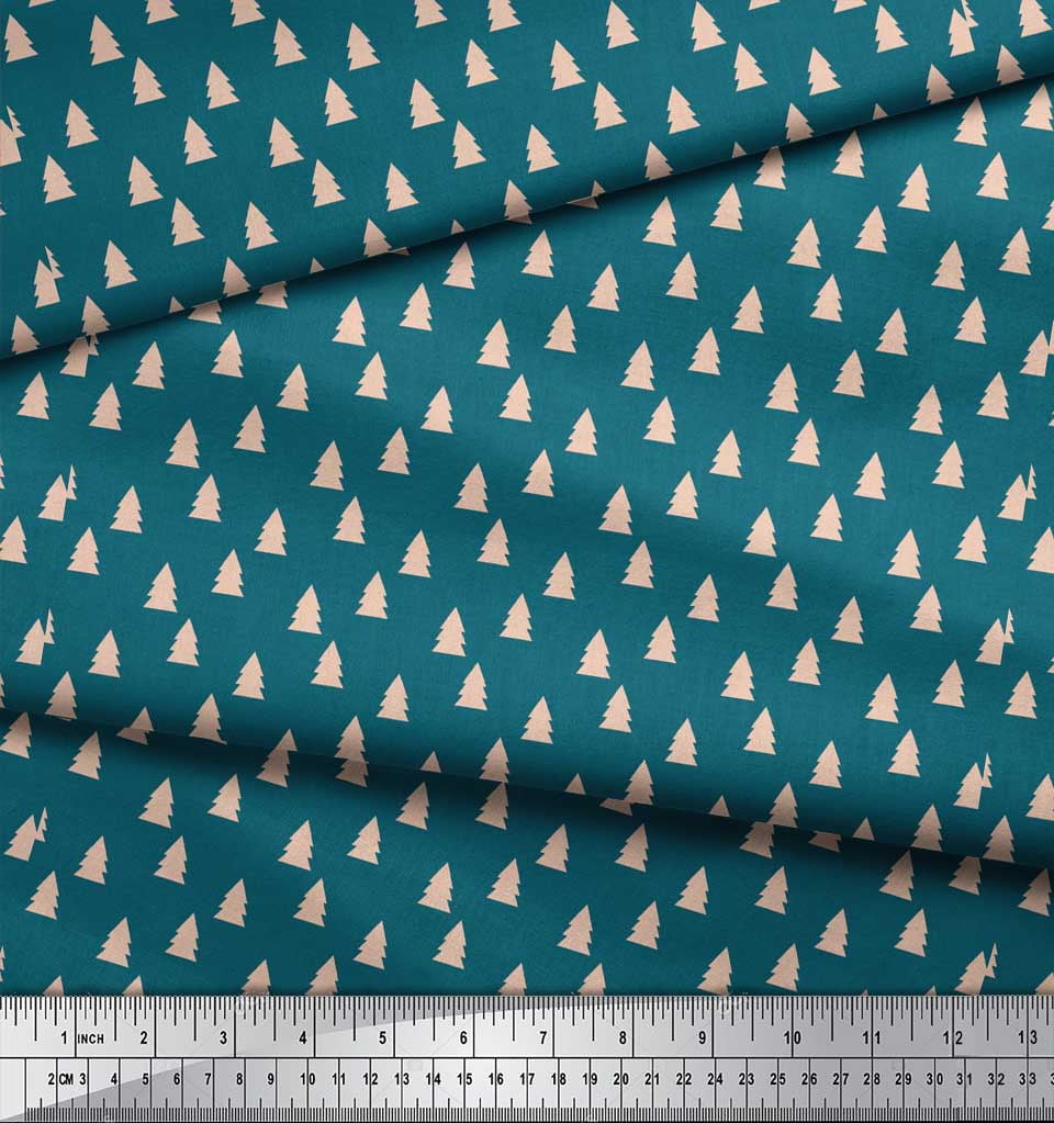 Soimoi Blue Heavy Canvas Fabric Christmas Tree Printed Fabric 1 Yard 58 Inch Wide