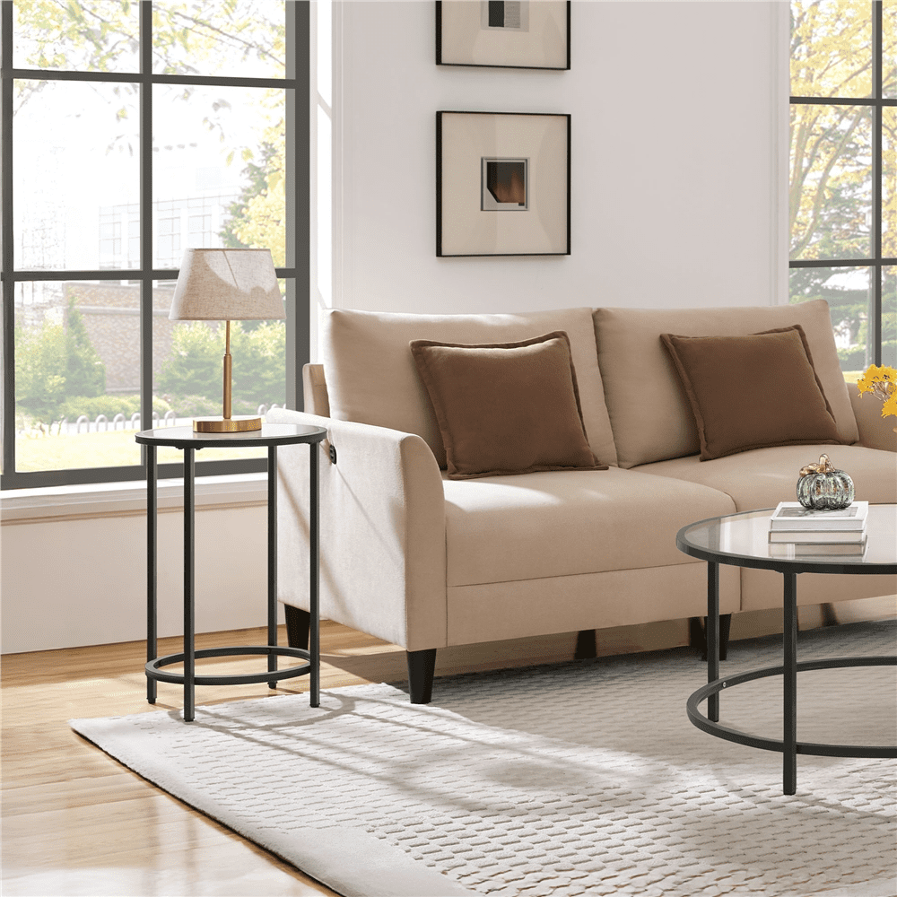 Renwick Round Metal and Glass Top Accent Table, Black