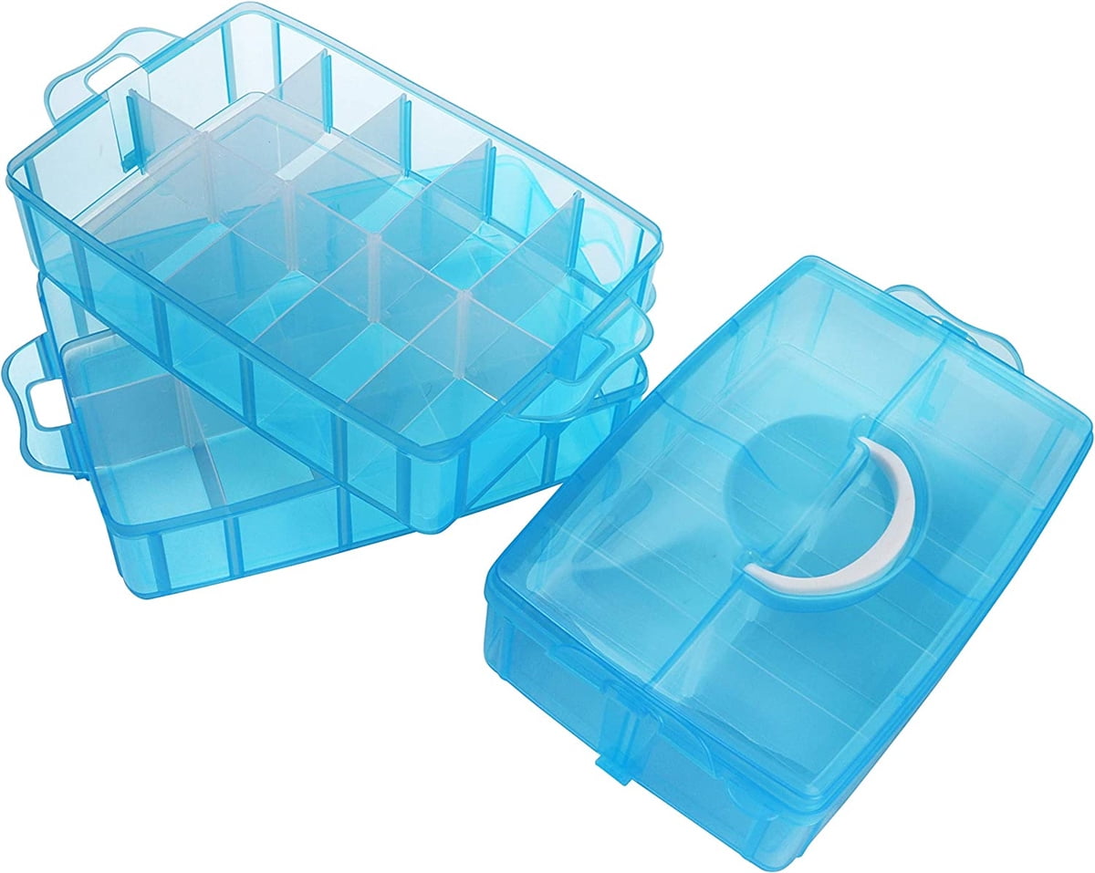 Casewin 3 Tier Clear Transparent Plastic Stackable Storage Box - Adjustable  Compartment Slots - Maximum 18 Compartments - Container for Storing 
