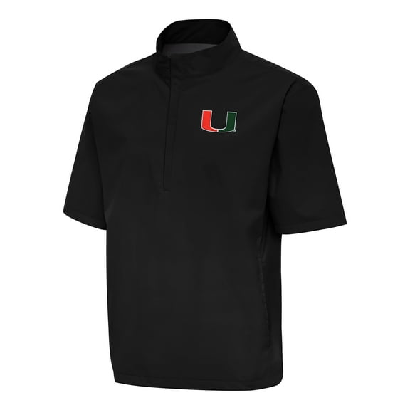 Men's Antigua Black Miami Hurricanes Brisk Quarter-Zip Windbreaker