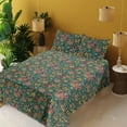 thumbnail image 2 of Ambesonne Floral Design Fitted & Flat Sheet with Shams 4 Pcs Set, Botany Autumn Blooms, Queen, Teal Dark Coral Apricot, 2 of 5
