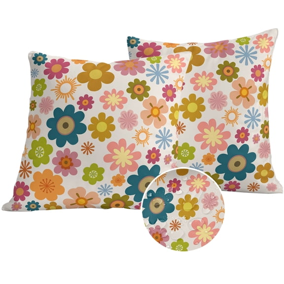 Vintage Boho Floral Outdoor Pillow Covers 16x16 Set of 2,Waterproof Patio Throw Pillowcase Protectors,Yellow Pink Floral Bohemia Beige Decorative Pillow Shams Cushion Covers for Seat Bed Couch Sofa