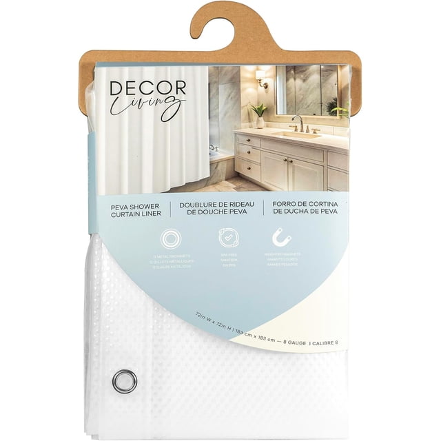 Cortina para Baño Décor Living Impermeable de PEVA Calibre 6 con Ojillos Metálicos e Imanes 183 x 183 cm Transparente