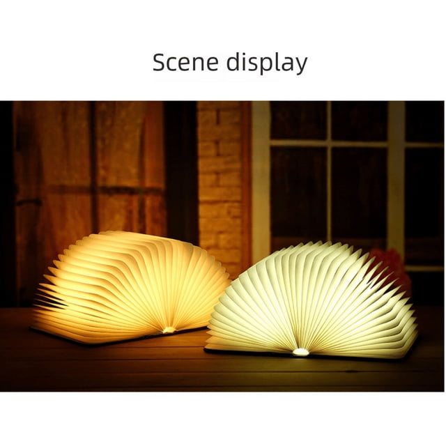 Lámpara de mesa con iluminación de protección ocular de tres colores, regalo, lámpara de libro plegable con tallado de madera led, luz de noche de página plegable