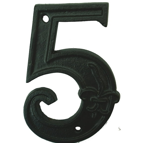 Lulu Decor, Cast Iron House Number 5 Vintage Black Finish with Fleur De Lis (# 5)