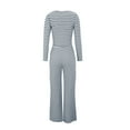 thumbnail image 6 of Prolriy Fall Outfits, Womens 2 Piece Outfits Striped Long Sleeve Square Neck Cropped Top Wide Leg Pants Sets Sweatsuits Lounge Sets for Women Light Blue S, 6 of 8