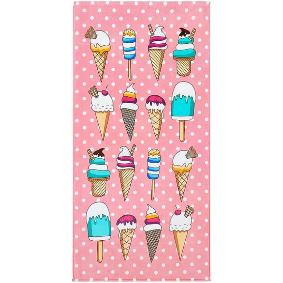 Beachland Ice Cream Beach Towel 30 x 60 inches 100% Cotton Polka Dots - One Side Printed