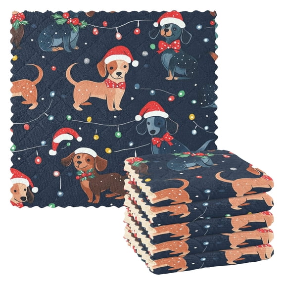 Christmas Dogs Light Kitchen Towels 6 Pcs Dish Towels Absorbent Soft Quick Dry Towel Dish Rags for Washing Dishes