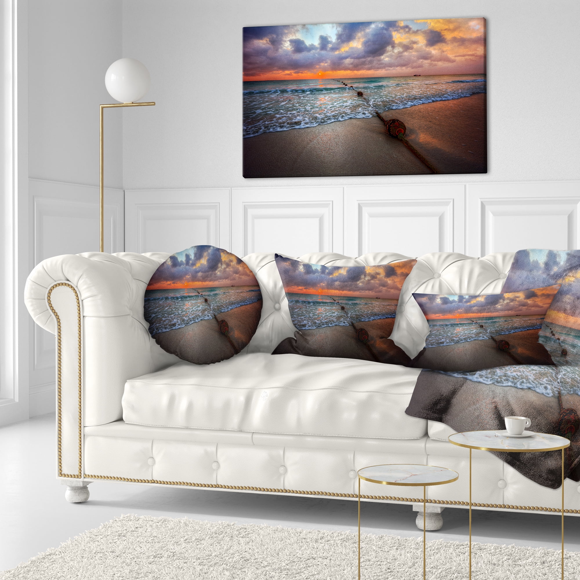 Designart Reddish Sunset over Clear Beach - Seashore Throw Pillow - 12x20