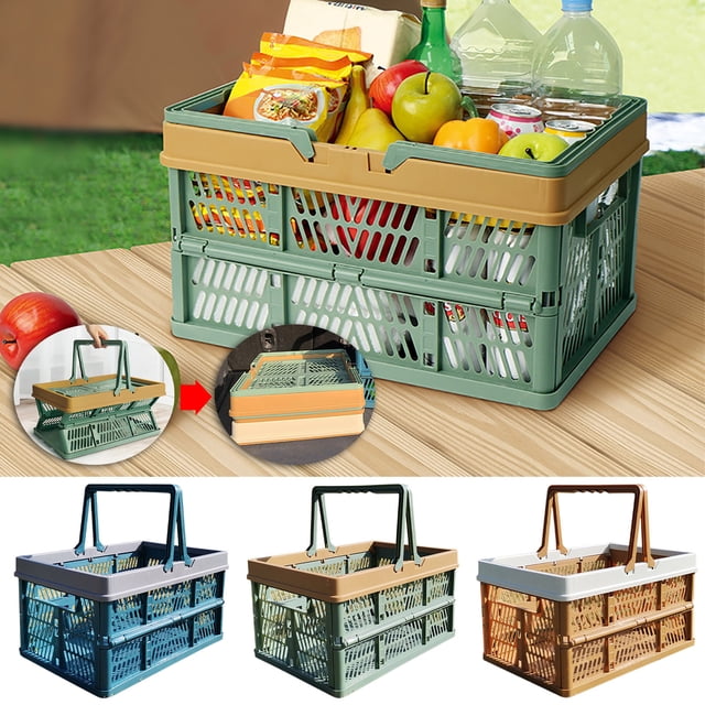 Xihbxyly Cesta de Almacenamiento Plegable y Apilable, Diseño de Plástico Reutilizable, Ligera y Duradera, Ideal para Picnic, Camping y Organización Del Hogar. Tamaño: 44,5 X 30,5 X 25,8 Cm.