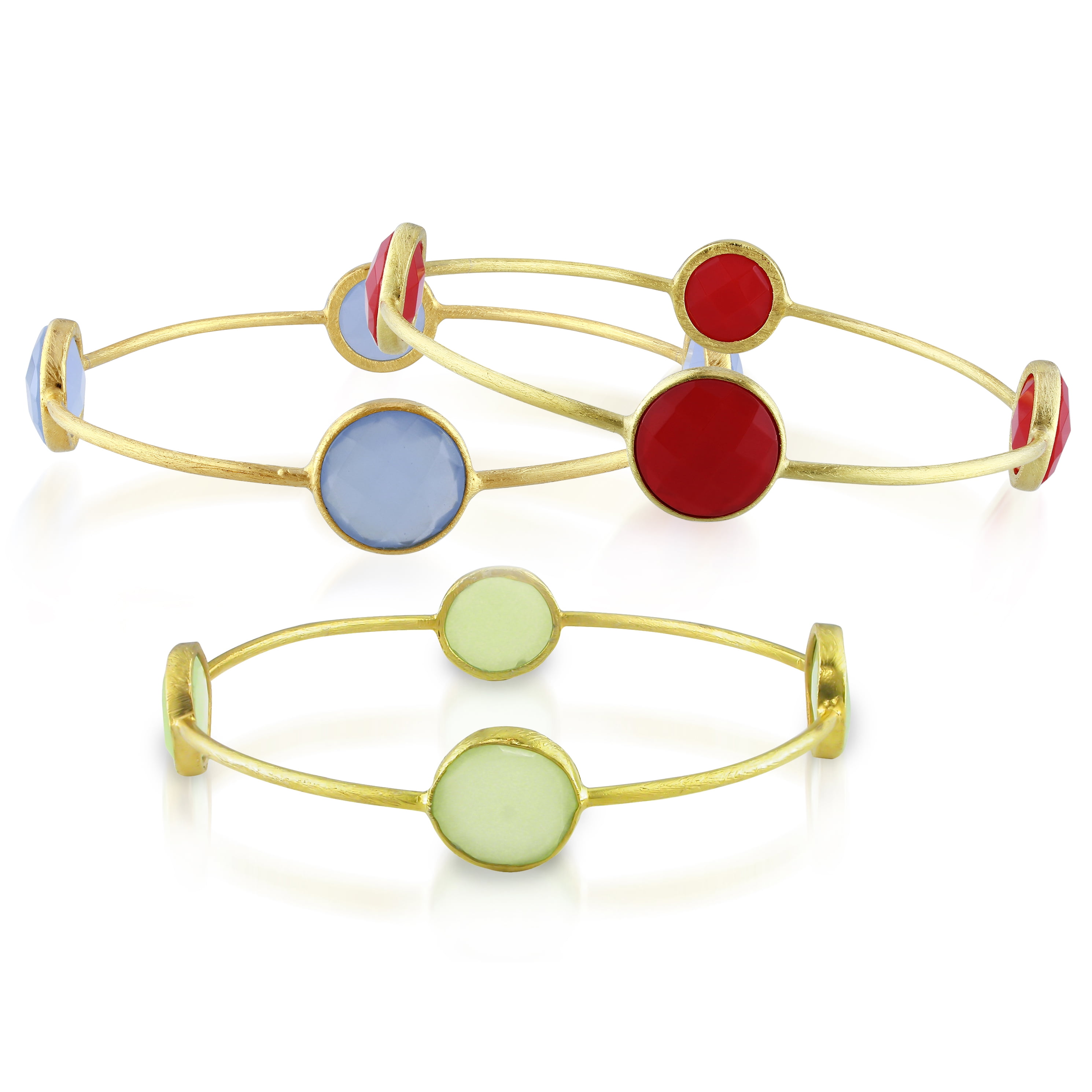 Tangelo 56 Carat T.G.W. Synthetic Green Chalcedony, Blue Onyx and Carnelian Yellow-Plated Sterling Silver Set of 3... by Delmar