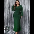 thumbnail image 4 of Vestido de Noche para Mujer, con Purpurina, Larga, Escote en V, Ajustado, Formal, con Lentejuelas, Talla Grande Verde XL, 4 of 7