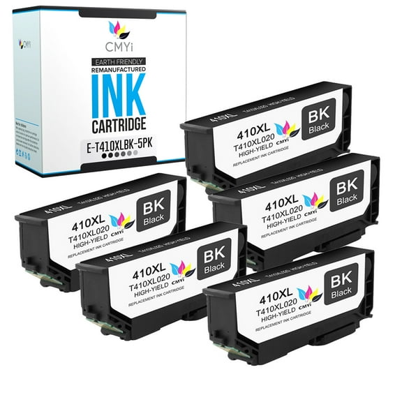 CMYi 410XL Ink Cartridges Compatible for Epson Expression Series Inkjet Printers, 5 Black