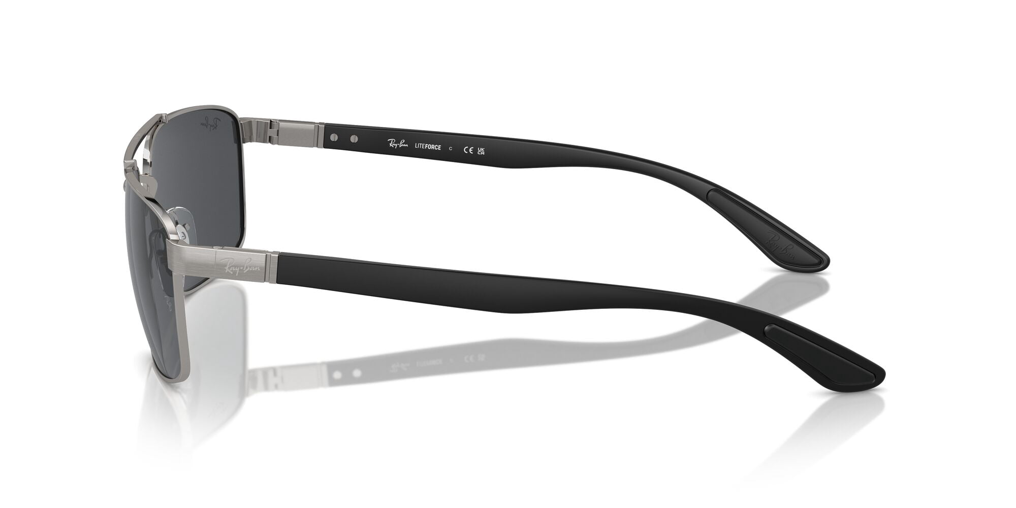 Ray-Ban Unisex Size 60 Rectangular Metal Sunglasses, Gunmetal/Dark Grey Lens