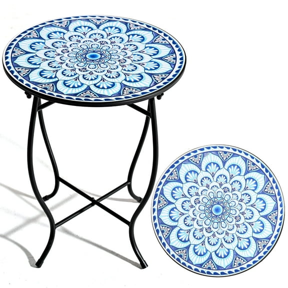 KABB Blue Metal Plant Stand with Indoor Round,14 inch Planter Width, 17 Inch Plant Small Round Outdoor End Table Side Table for Patio Yard Porch Balcony Garden Bedside, Plant Stand for Indoor Outdoor