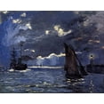 thumbnail image 2 of Claude Monet 4x14 White Modern Wood Framed Wall Art Titled - A Seascape-Shipping by Moonlight 1864, 2 of 5