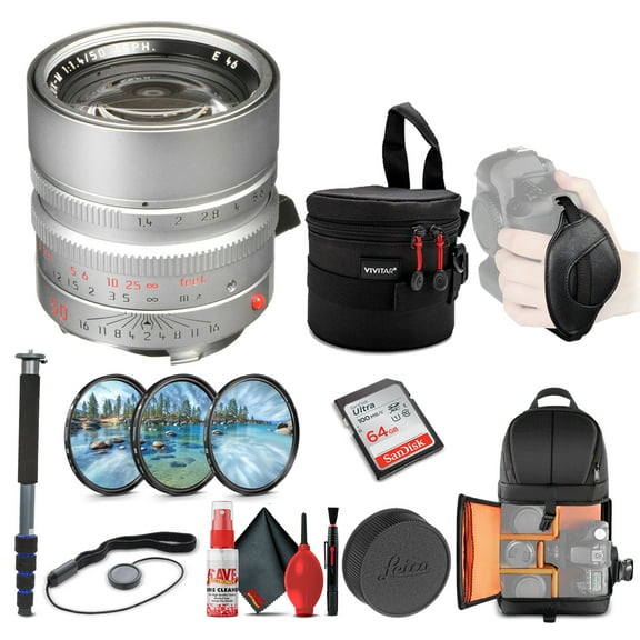 Leica Summilux-M 50mm F/1.4 ASPH. Lens (Silver) (11892)   64GB Memory Card   Padded Lens Case   Filter Kit   BackPack   Full Size Monopod    Cleaning Set   Cap Keeper   Hand Strap