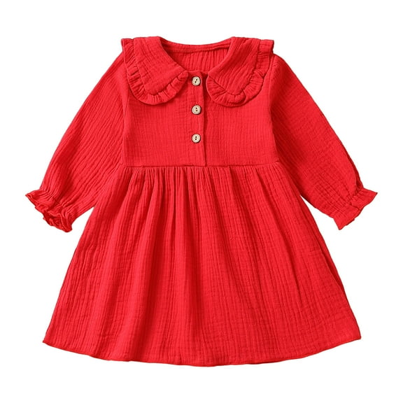 Staki Girls Knit Dress Toddler Girl Dress Clothes Ruffle Long Sleeve Casual Dress Cute Winter Fall Girls Dresses(Red,18-24 Months)