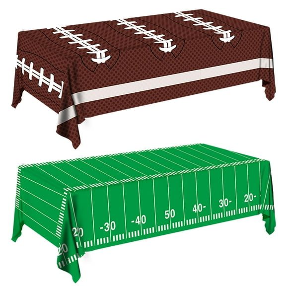 Football Party Tablecloth 2 Pack, Disposable Plastic Touchdown Table Cover, 54 x 108 Inch for Super Bowl Football Birthday Party Decorations, Game Day Tailgate, Football Fan Events
