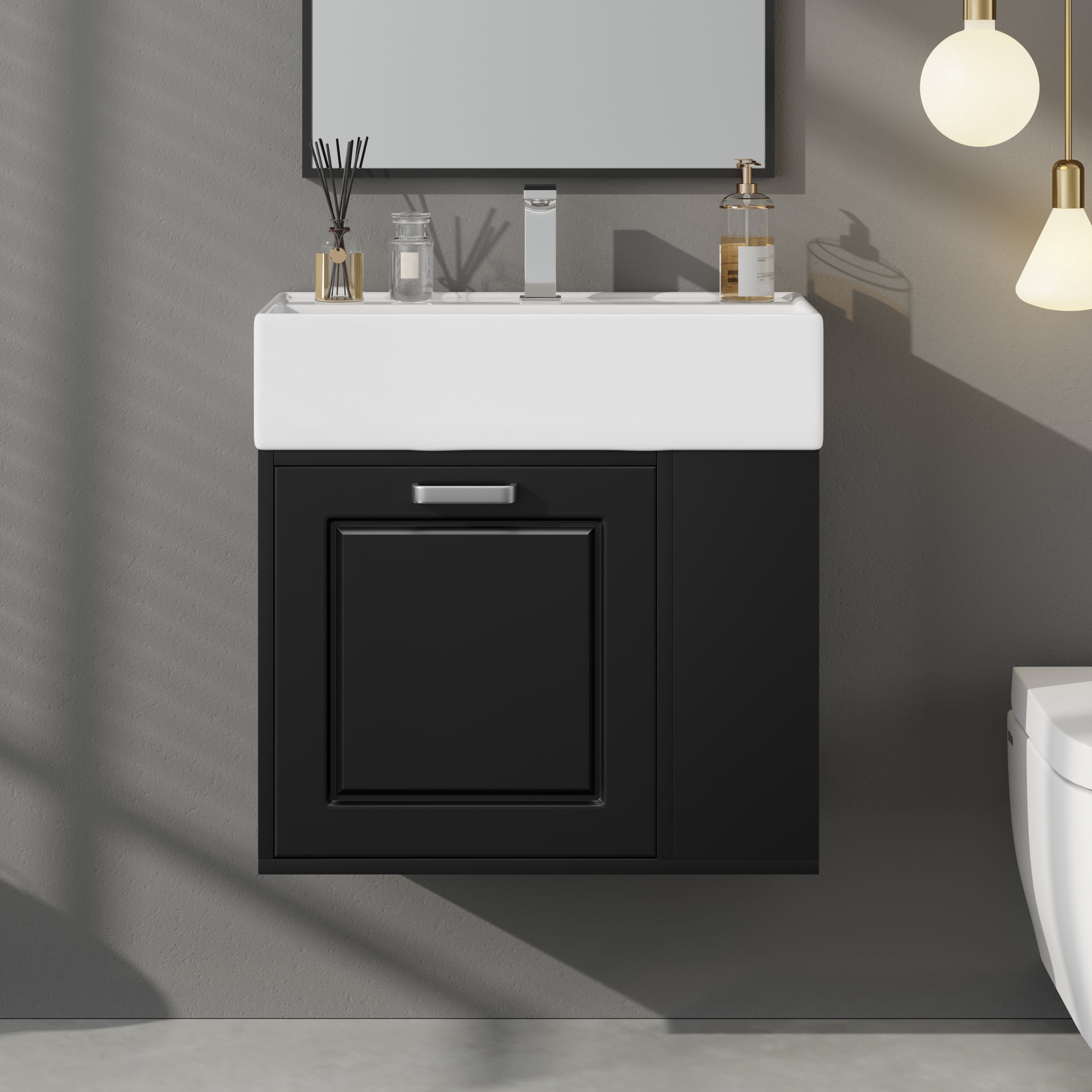 Euroco 21.8-Inch Wall-Mounted Floating Bathroom Vanity with Ceramic Sink, Soft-Close Drawer, Adjustable Shelf & Toilet Paper Holder