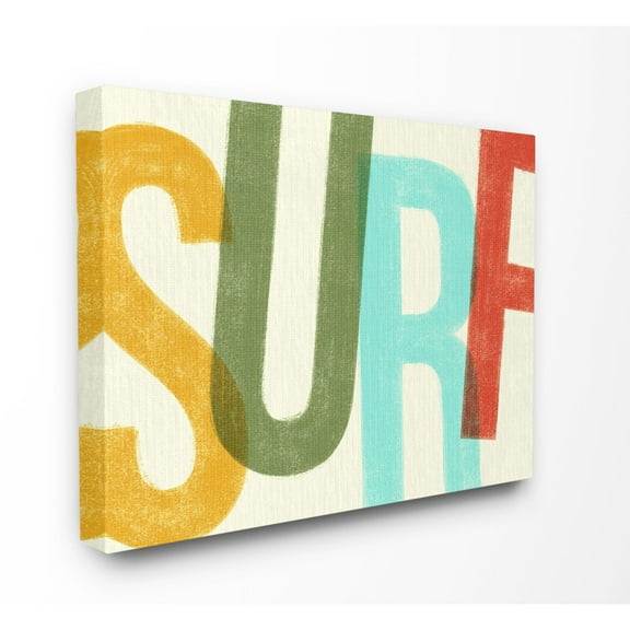 Stupell Industries Surf Print Modern Beach Textured Word Design Canvas Wall Art by Daphne Polselli