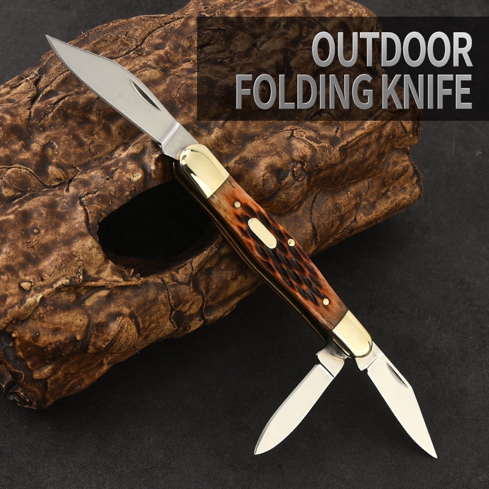 3-Blade Cow Bone Outdoor Folding Knife - Ideal for Camping & Emergencies