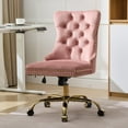 thumbnail image 2 of Upholstered Tufted Office Chair with Golden Metal Base, Adjustable Desk Chair Swivel Office Chair Armless Office Chair for Bedroom Livingroom Game Study Makeup Chair, 2 of 8