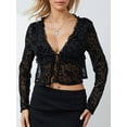thumbnail image 4 of Women T-shirt, Elegant Long Sleeve Tie-up Lace Tops See-through Crop Top Fall Clubwear, 4 of 10