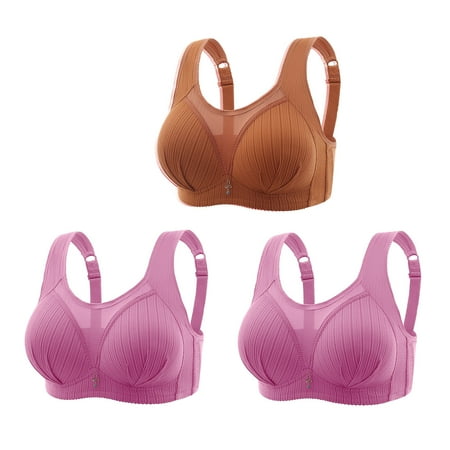 Crunowin Women s Plus Size Bra 3 Pack  Behind Buckle Wire Free Comfort Solid Color Breathable Lingerie Everyday Underwear Coffee L