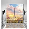 thumbnail image 3 of ABPHOTO 5x7ft Photography Backdrop Paris Eiffel TowerModern Building Road Lamps Metal Fence Vintage Brick Floor Blue Sky White Cloud Birds Nature Romantic Photo Background Backdrops, 3 of 4