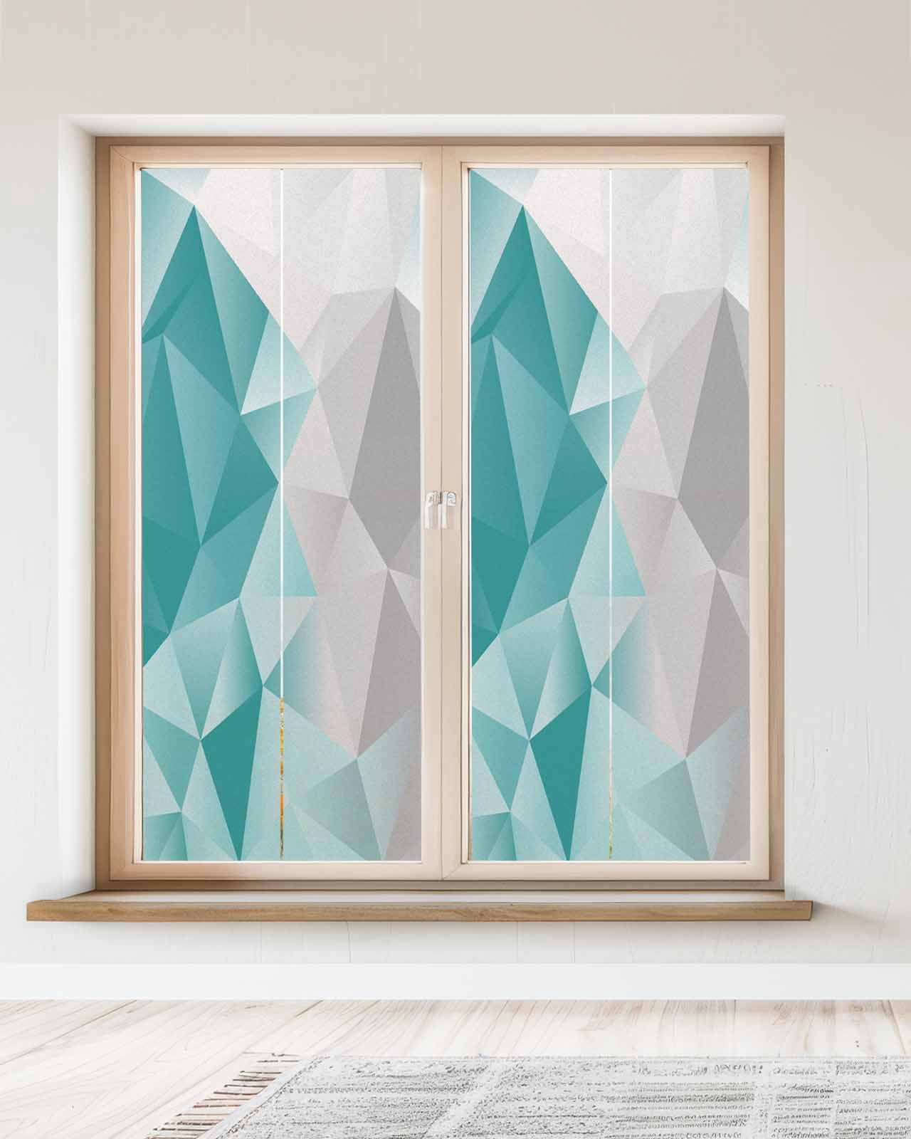 Window Privacy Film, Turquoise Green Grey Ombre UV Sun Blocking Window Tint Film Heat Control One Way Blackout Window Film, Geometric Gradient Marble Color Block Non Adhesive Static Cling 23.6x59 In