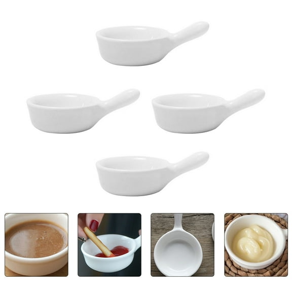 4-Pack Mini Portable Ceramic Sauce Dipping Bowls with Handles for Table Condiments, Seasoning, and Sauce Holders