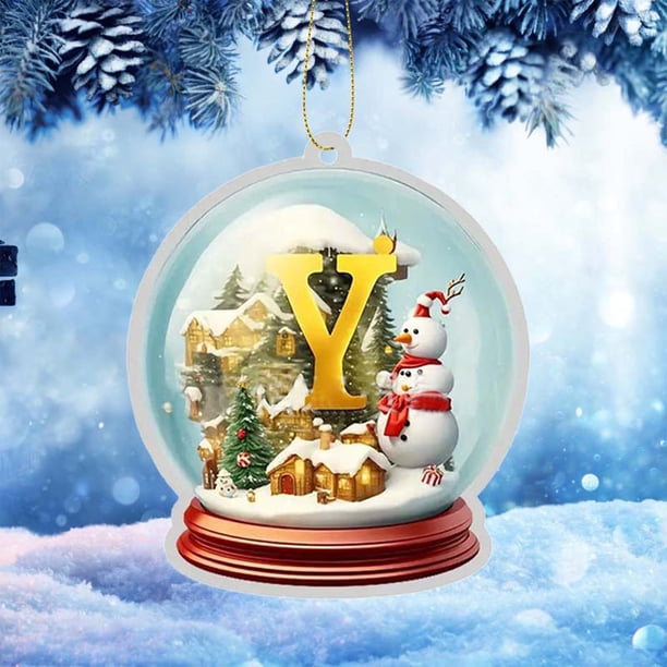 Adorno para Coche de Acrílico con 26 Letras de Cristal Amarillo, Colgante para Árbol de Navidad, Decoración Del Hogar