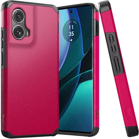 For Motorola Edge 2024 XT2405V Slim Shockproof Hybrid Cover Cellphone Case   Tempered Glass - mk Dark Pink
