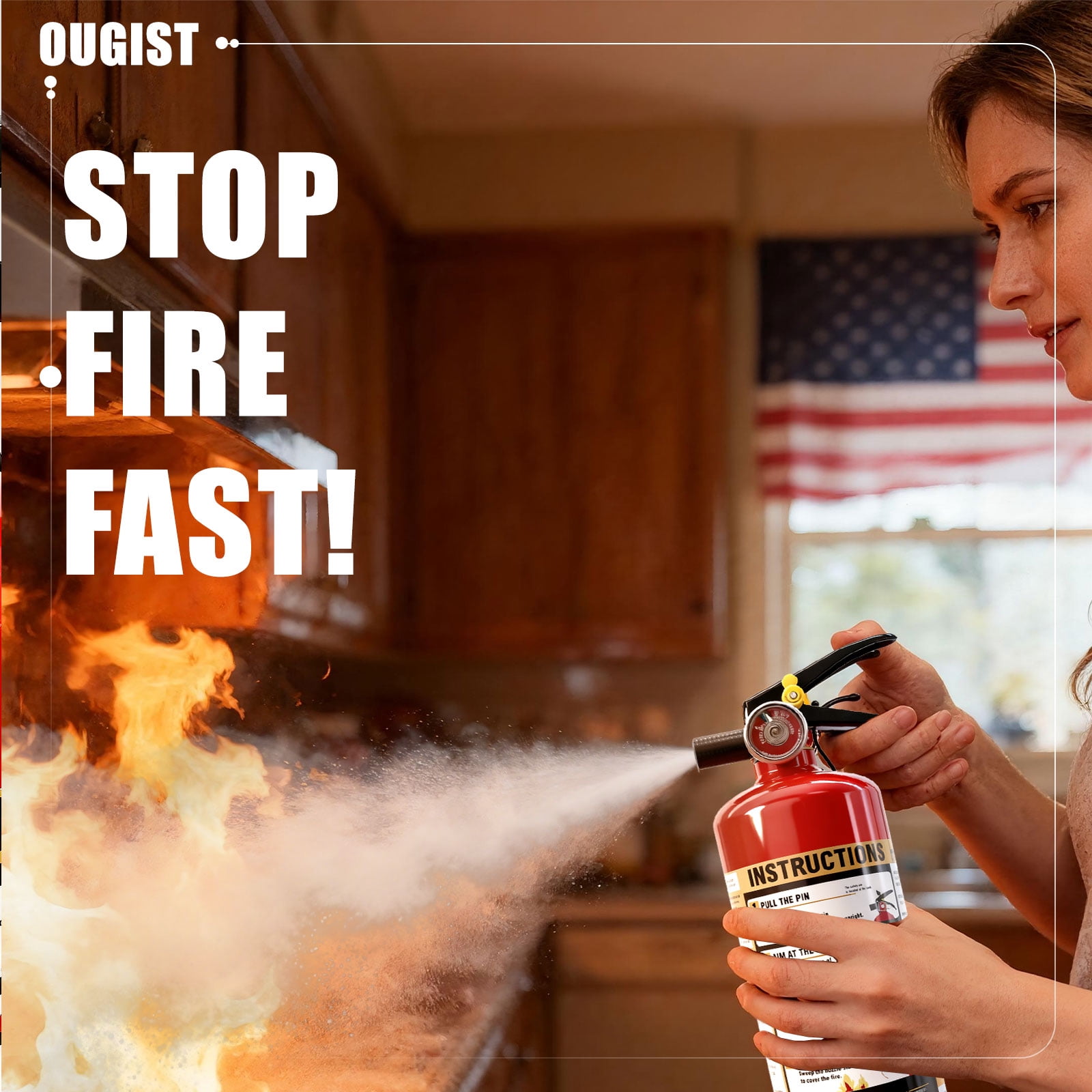 Ougist ABC Fire Extinguisher for Home & Vehicle, 2.5lb 1-A:10-B:C Rated, Certified for Kitchen/Car/Boat, Base Model