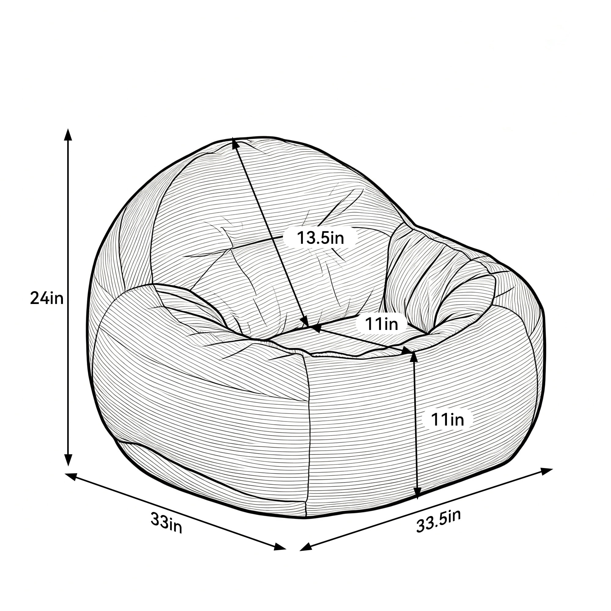 Bean Bag Chair with Filler, Bean Bag Sofa with Tufted Soft Stuffed Filling, Fluffy and Lazy Sofa, Comfy Cozy BeanBag Chairs with Memory Foam for Dorm, Apartment, Living Room