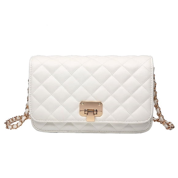Ladies Leather Shoulder Bag Fashion Clutch Quilted Designer Crossbody Bag with Chain Strap white