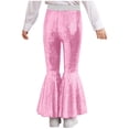 thumbnail image 2 of Doomiva Kids Girls Sequins Jazz Disco Dance Bell Bottoms Pants Sparkly Glitter 70s Flare Trousers Performance Dancewear Pink 130, 2 of 5