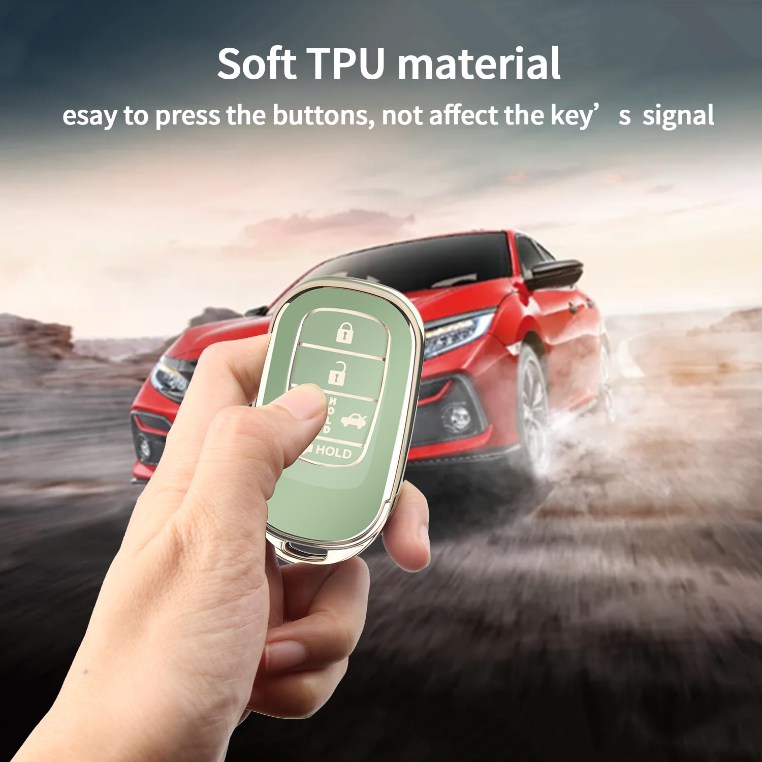 for Honda Key Fob Cover, Soft TPU Car Key Case Protector with Leather Keychain Compatible with Honda Accord Civic HR-V CR-V Pilot Odyssey Smart Remote Key Keychain