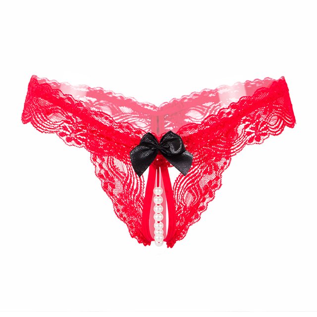 Tanga sexy de perlas de alta elasticidad para mujer, ropa interior abierta de encaje transparente, pantalones de tentación caliente
