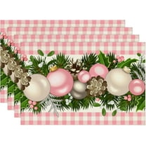 Linen Pink and White Buffalo Check Plaid Christmas Placemats Set of 4 Farmhouse Winter Christmas Xmas Holiday Home Kitchen Table Decorations
