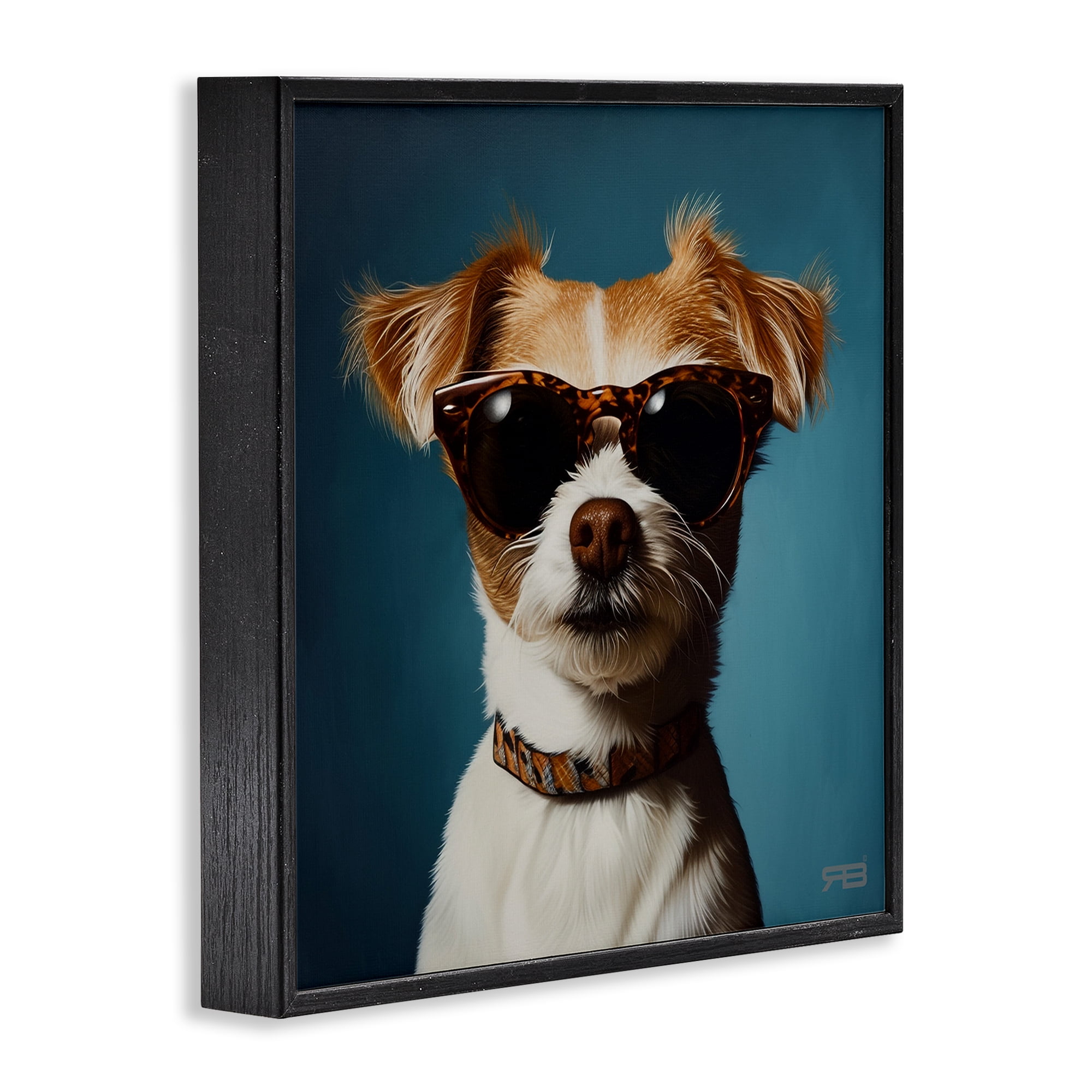 Stupell Industries Cool Dog on Blue Animals & Insects Painting Black Framed Art Print Wall Art, 12 x 12