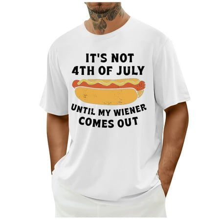 LUOGENLI T-shirts pour Hommes Fête de l'Indépendance T-shirts Graphiques Vintage T-shirts Imprimé Floral Col Rond Manches Courtes T-shirts Décontractés Été Mode Urbaine Blanc L