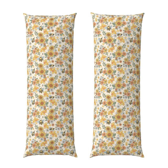 Balery Hippie Bee Honeycomb Funda Protectora para Almohada Corporal de Algodón Hipoalergénico con Cierre(55 x 21 pulgadas), Almohadas No Incluidas