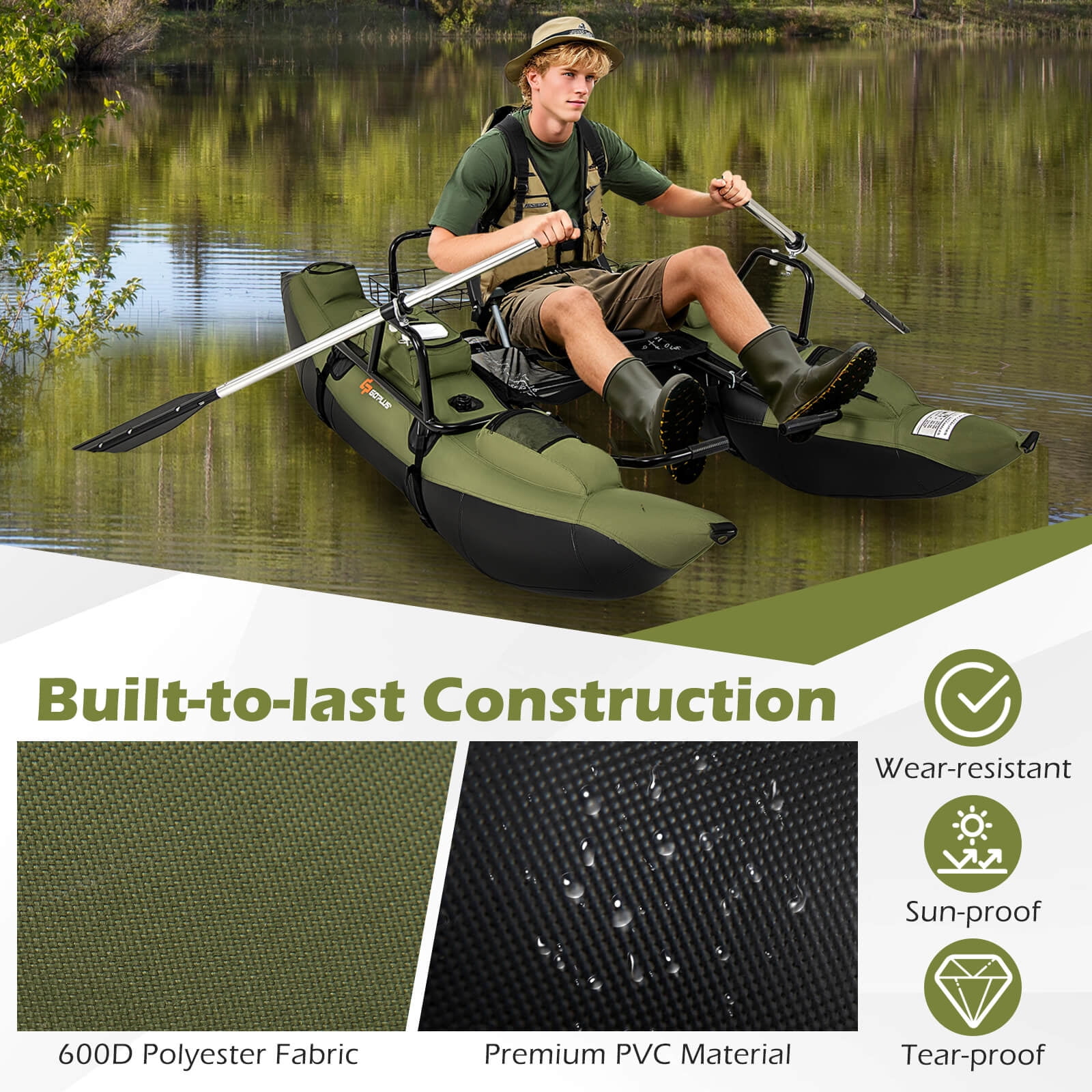 Goplus Inflatable Fishing Float Tube with Foldable Padded Seat, Adjustable  Footrest, Pump - Walmart.com