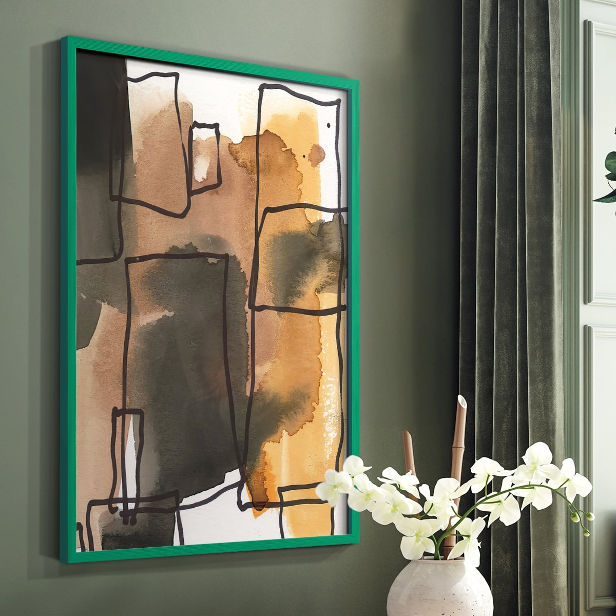 Retro Vibe I in Green Solid Wood 11 x 14 Framed Print