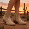 thumbnail image 3 of PUBOOM Women Faux Suede Ankle Boots Block Low Heel Chunky Cowboy Booties with Embroidery, 3 of 10