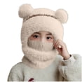 thumbnail image 2 of PInxai Hats for Girls Boys Fleece Lined Pullover Hat Winter Thick Warm Cute Hat with Attached Scarf for Cold Weather,Beige,3-6 Years, 2 of 5