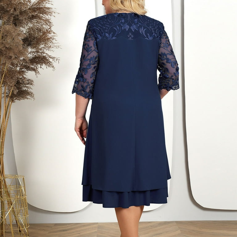 Huresd Mother of The Bride Dress Two Piece Plus Size Formal Evening Party  Dress with Lace Jacket Outfits Navy 4XL - Walmart.com