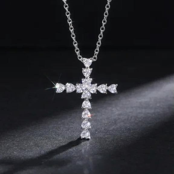 QQTDFG Cross Jewelry Gorgeous Cubic Zirconia Women Wedding 925 Silver Necklaces Pendant-#1